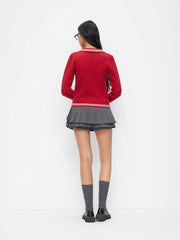 Knit Polo V-neck Long Sleeve Contrasting Binding Oversized Sweater