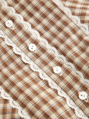 Cotton-blend Plaid Pleated Shirred Lettuce Trim Bandeau Crop Top