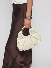 METAL HANDLE PLEATED HANDBAG
