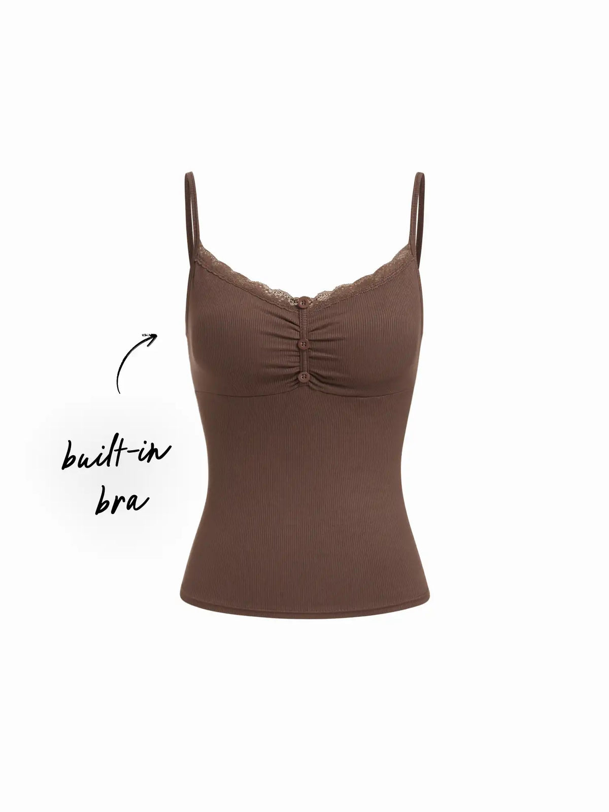 Cotton-blend V-neck Lace Panel Ruched Cami Top