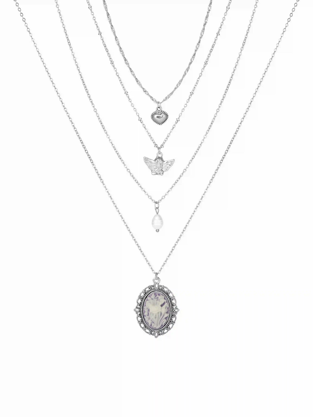 FLORAL & FAUX PEARL LAYERED NECKLACE