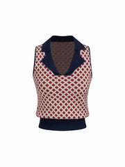 Knit Jacquard Collar Geometric Pattern Tank Top