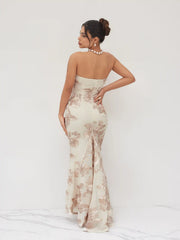 Jacquard Bandeau Floral Mermaid Maxi Dress