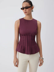 Cotton Ruched Peplum Tank Blouse