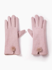 POM POM DECOR FLEECE-LINE GLOVES