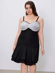 Sequin Sweetheart Ruffle Knitted Mini Dress Curve & Plus