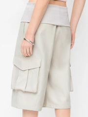 Cotton-blend Low Rise Drawstring Cargo Bermuda Shorts