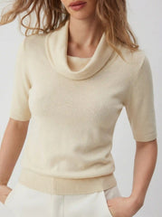 Knit Turtleneck Short Sleeve High Stretch Solid Top