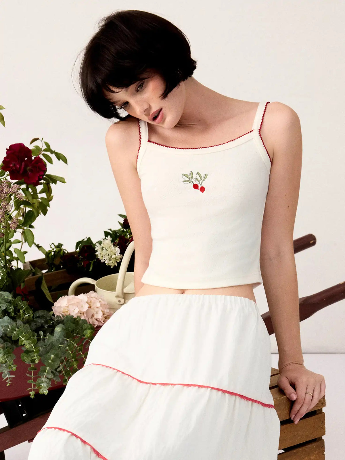 Radish Graphic Square Neck Lettuce Trim Cami Top