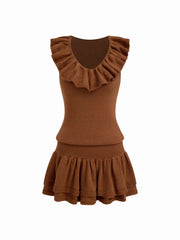 Knit V-neck Ruffle Layered Mini Dress