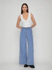 Cider Denim Mid Rise Buckle Straight Leg Jeans