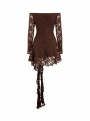 Cotton-blend Lace Off-shoulder Floral Ruffle Hem Mini Dress