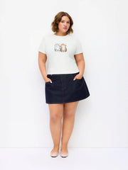 Cotton-blend Cat Graphic Bowknot Short Sleeve Tee Curve & Plus