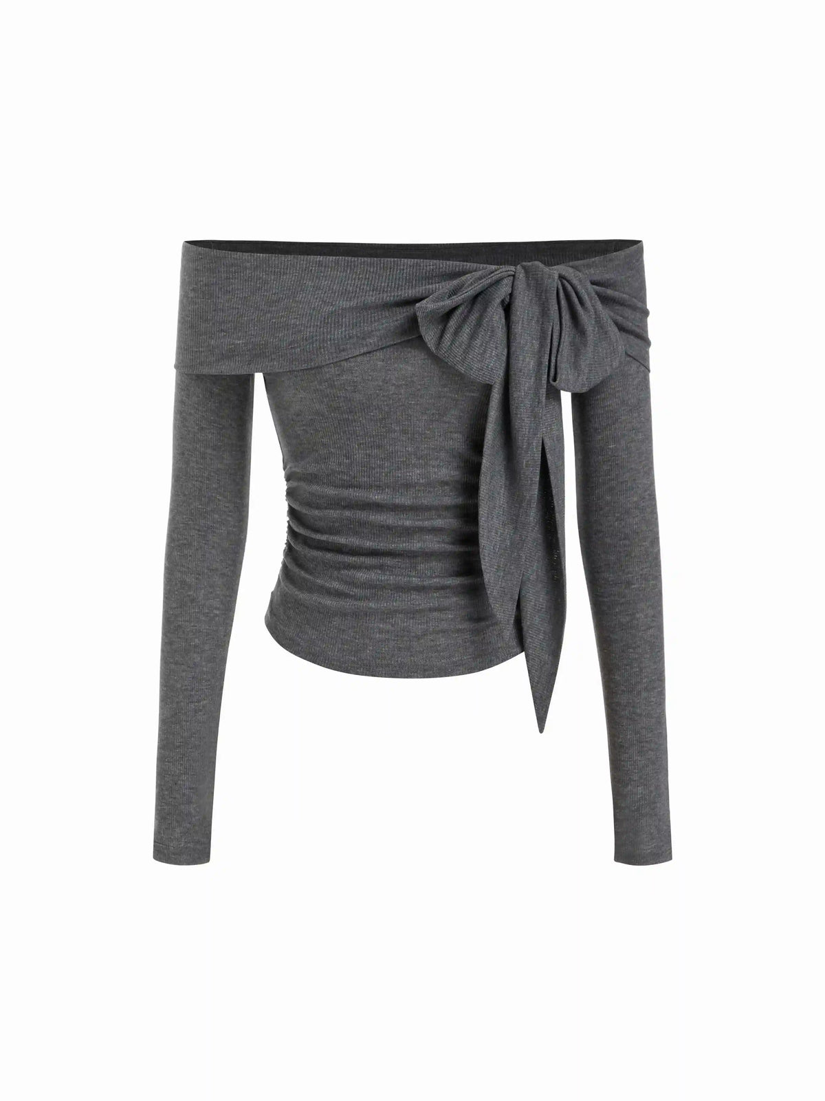 Wool-blend Off-shoulder Bowknot Ruched Top