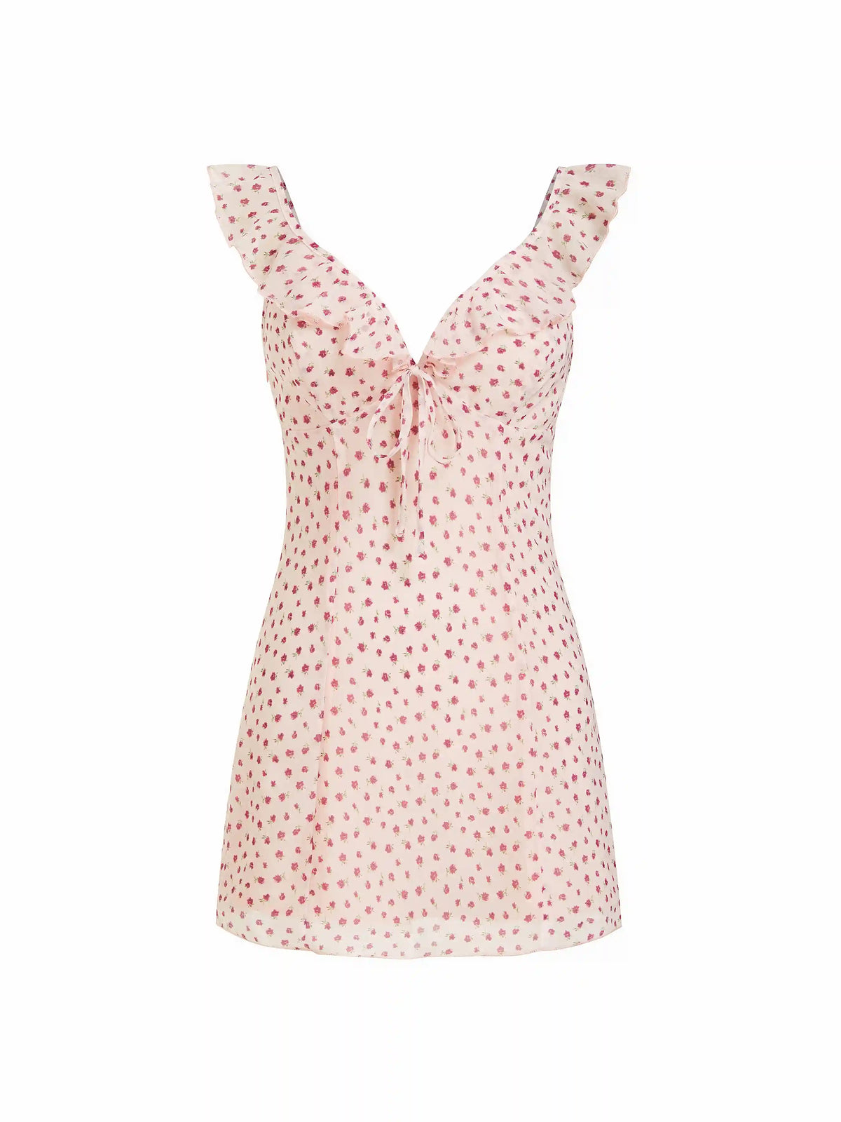 Chiffon Floral Sweetheart Ruffle Sleeve Tie Front A-line Mini Dress