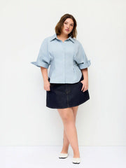 Cotton-blend Ruched Batwing Sleeve Blouse Curve & Plus