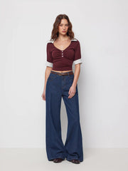 Cider Denim Mid Rise Straight Leg Trousers With Belt
