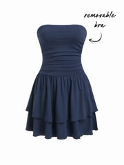 Bandeau Ruched High Stretch Tiered Mini Dress
