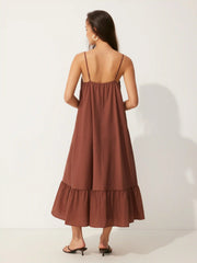 Oversized Ruched Beaded Strap Detail Milkmaid Maxi Dress