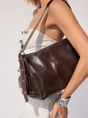 DOUBLE POCKET FAUX LEATHER SHOULDER BAG