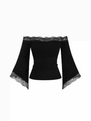 Lace Off-shoulder Bell Sleeve Tee