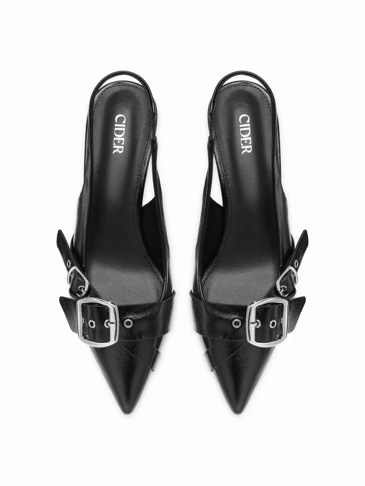 POINTED TOE BUCKLE  KITTEN HEELS
