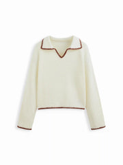 Knit Collar Contrasting Binding Long Sleeve Top