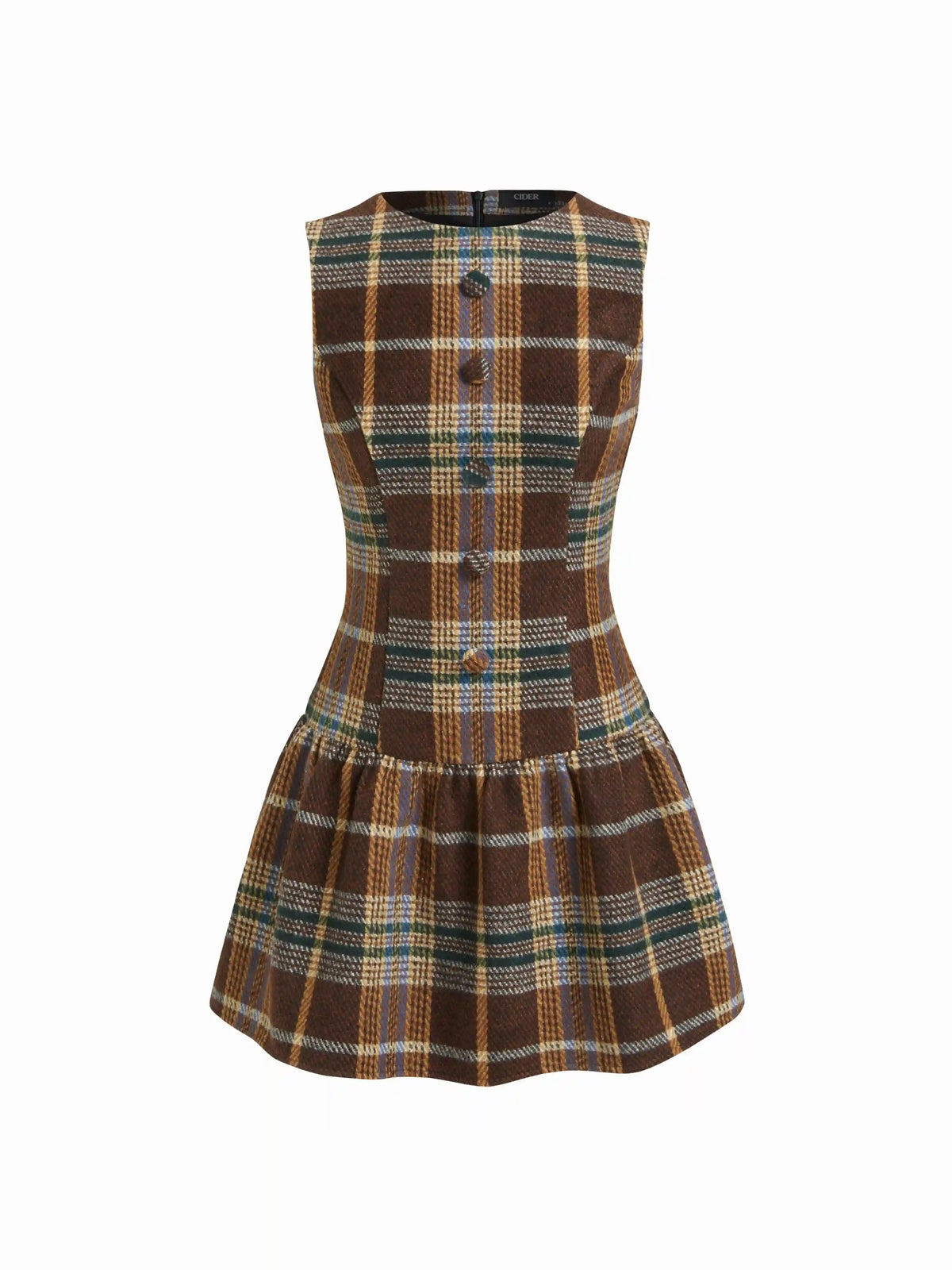 Round Neckline Tartan Ruffle Mini Babydoll Dress