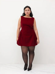 Velvet Boat Neck Ruffle Bubble Hem Mini Dress Curve & Plus