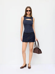Textured Striped Cut Out Metal Detail Tank Top