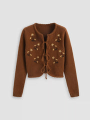 Floral Embroidery Knotted Cardigan