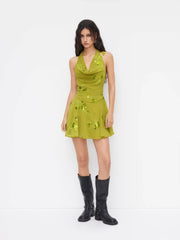 Chiffon Halter Neckline Sequin Floral Mini Dress