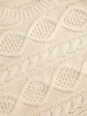 Cable Knit Round Neck Cut Out Knotted Sweater
