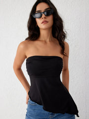Ruched Asymmetrical Hem Tube Top