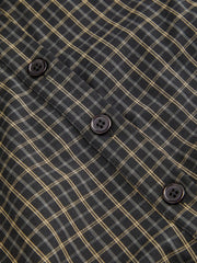 Cotton-blend Plaid Drawstring Long Sleeve Shirt