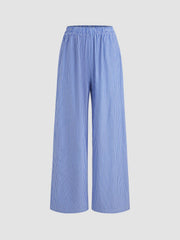 Square Neck Striped Knotted Crop Cami Top With High Rise Striped Wide Leg Trousers
