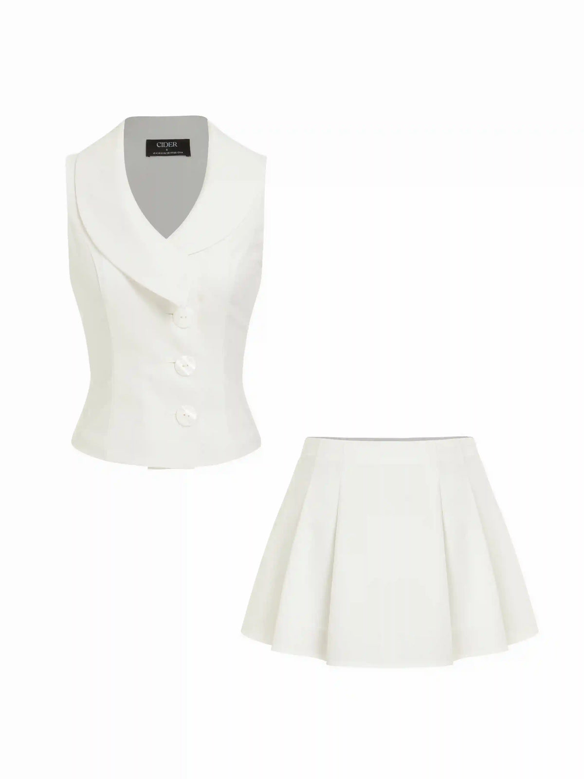 Linen-blend Shawl Collar Vest & Mid Rise Pleated Mini Skirt Set