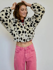 Fleece Hooded Leopard Drawstring Jacket