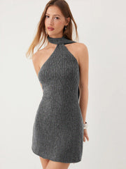 Cable Knit Halter Neck Bobycon Mini Dress
