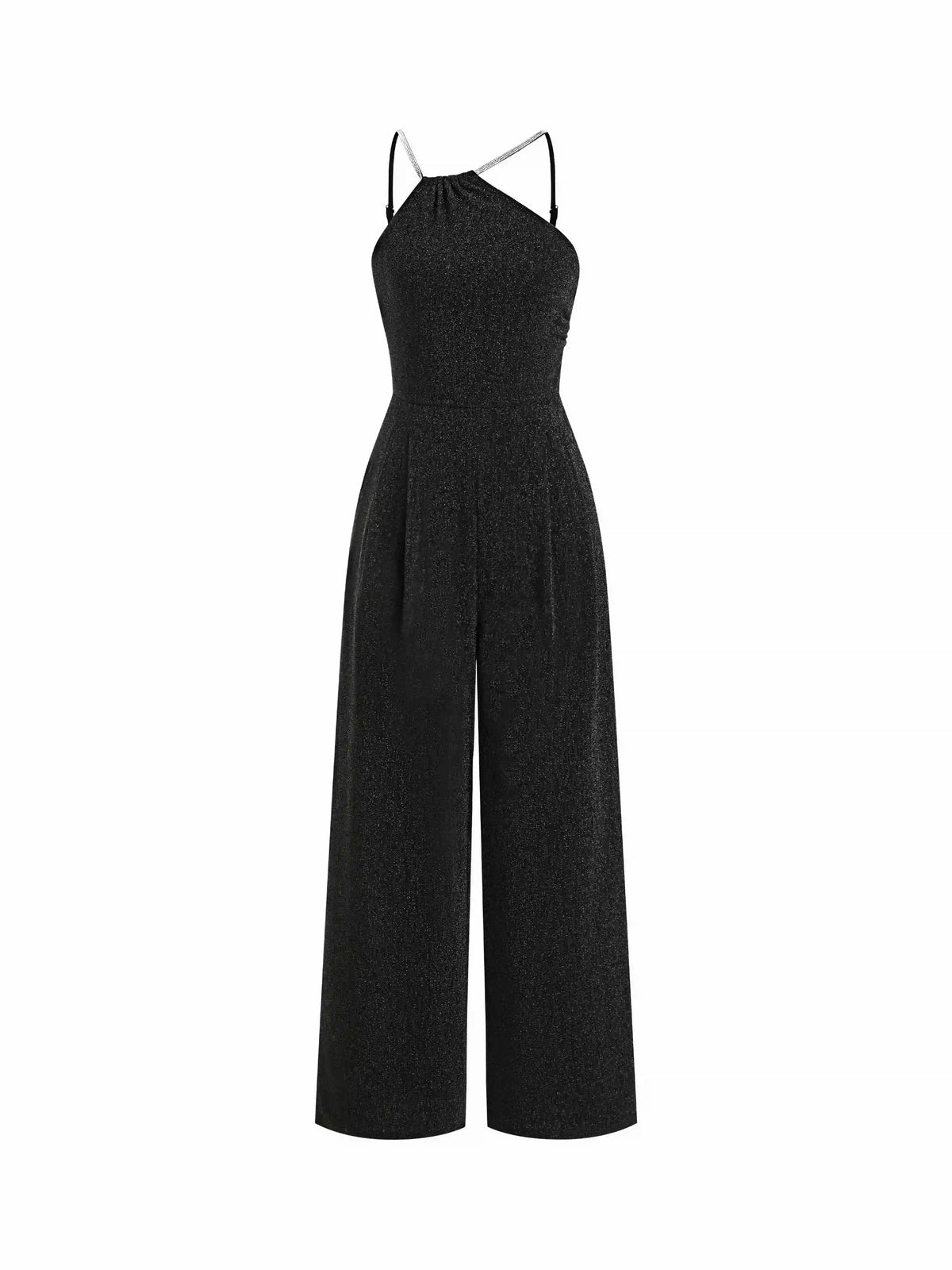 Asymmetrical Neck Glitter Rhinestone Straps Jumpsuit