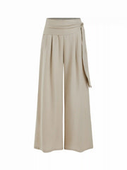 Linen-blend Low Rise Wrap Waist Wide Leg Trousers