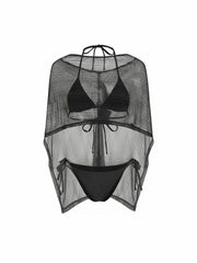 Tie Side Bikini Set with Glitter Asymmetrical Cover Up Top