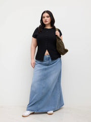 Cotton-blend Button Up Split Top Curve & Plus