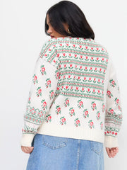 Knit Round Neckline Floral Patched Long Sleeve Top Curve & Plus