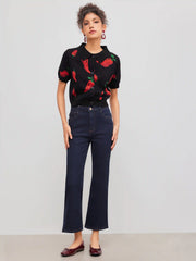 Knit Collar Pepper Button Short Sleeve Top