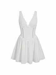 Cotton V-Neck Bowknot Hollow Out Tank Mini Dress