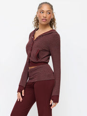 Wool-blend Hooded Striped Long Sleeve Top