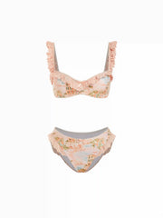 Sweetheart Fruit Graphic Broderie Anglaise Bowknot Underwire Low Rise Cheeky Bikini Set