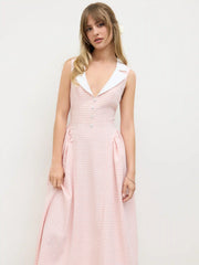Collar Gingham Ruffle Maxi Dress