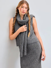 Wool-blend Square Neck Solid Knitted Tank Top With Scarf